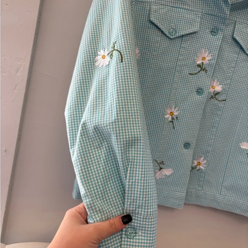 The Quacker Factory Vintage 90’s Daisy Embroidered Checkered Jacket Size Small - Picture 4 of 5